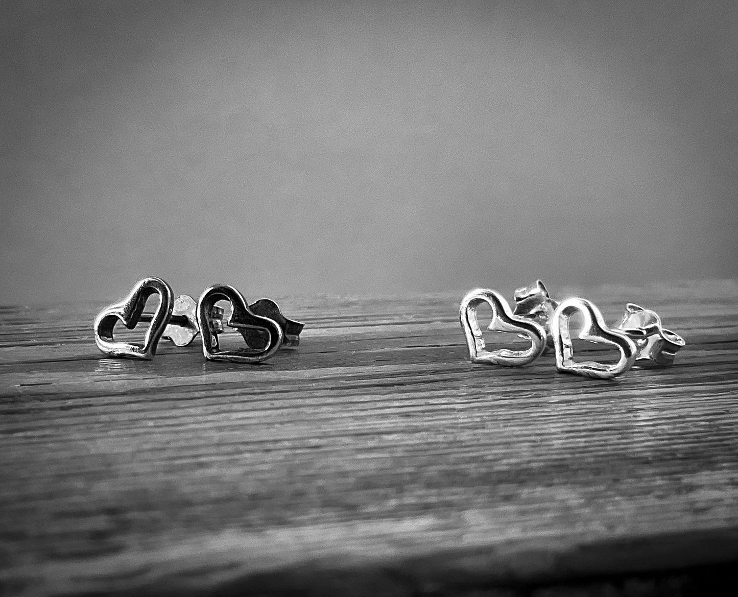 Tiny Open Heart Stud Earrings in Sterling Silver