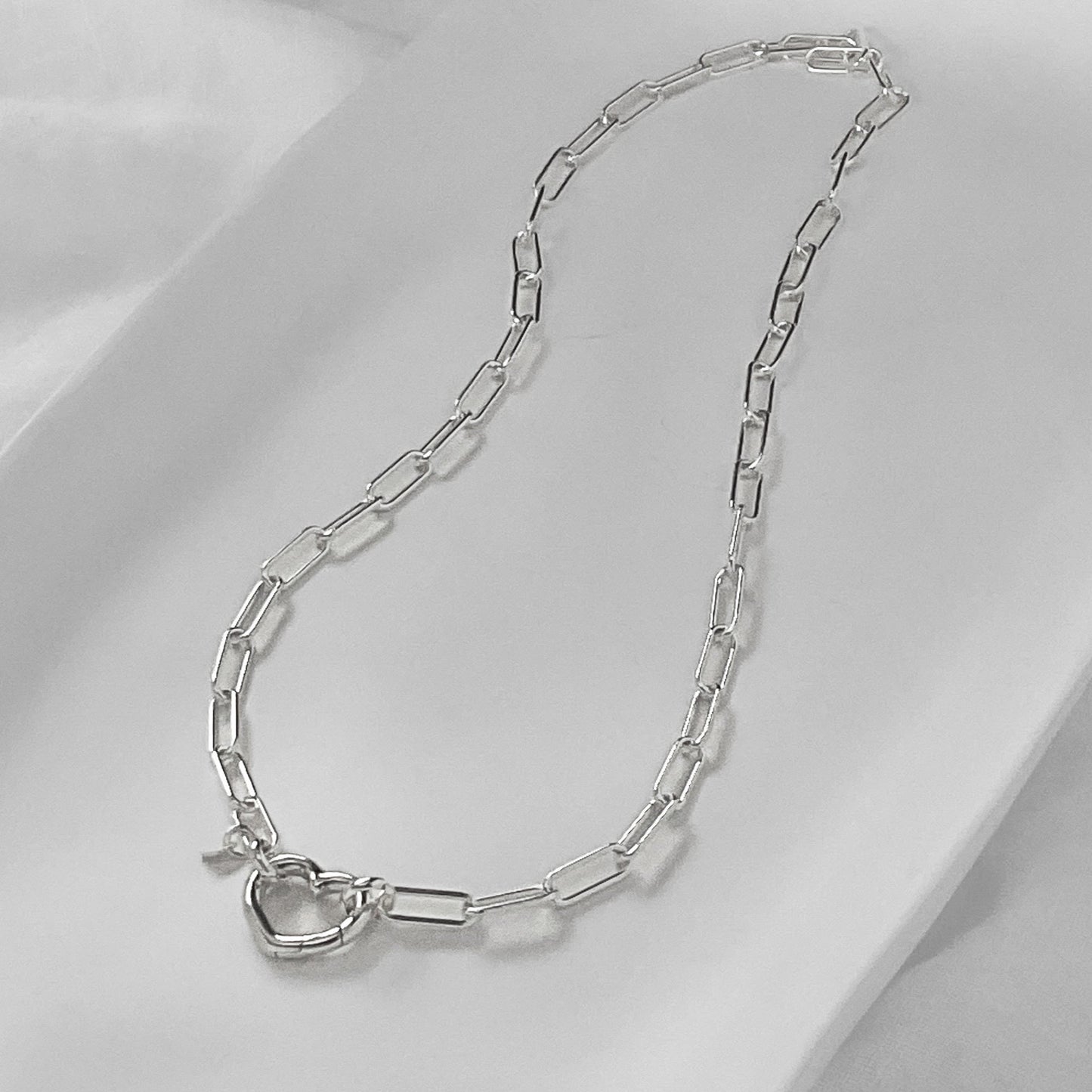 Open Heart Paperclip Chain Necklace in Sterling Silver, 4.3mm