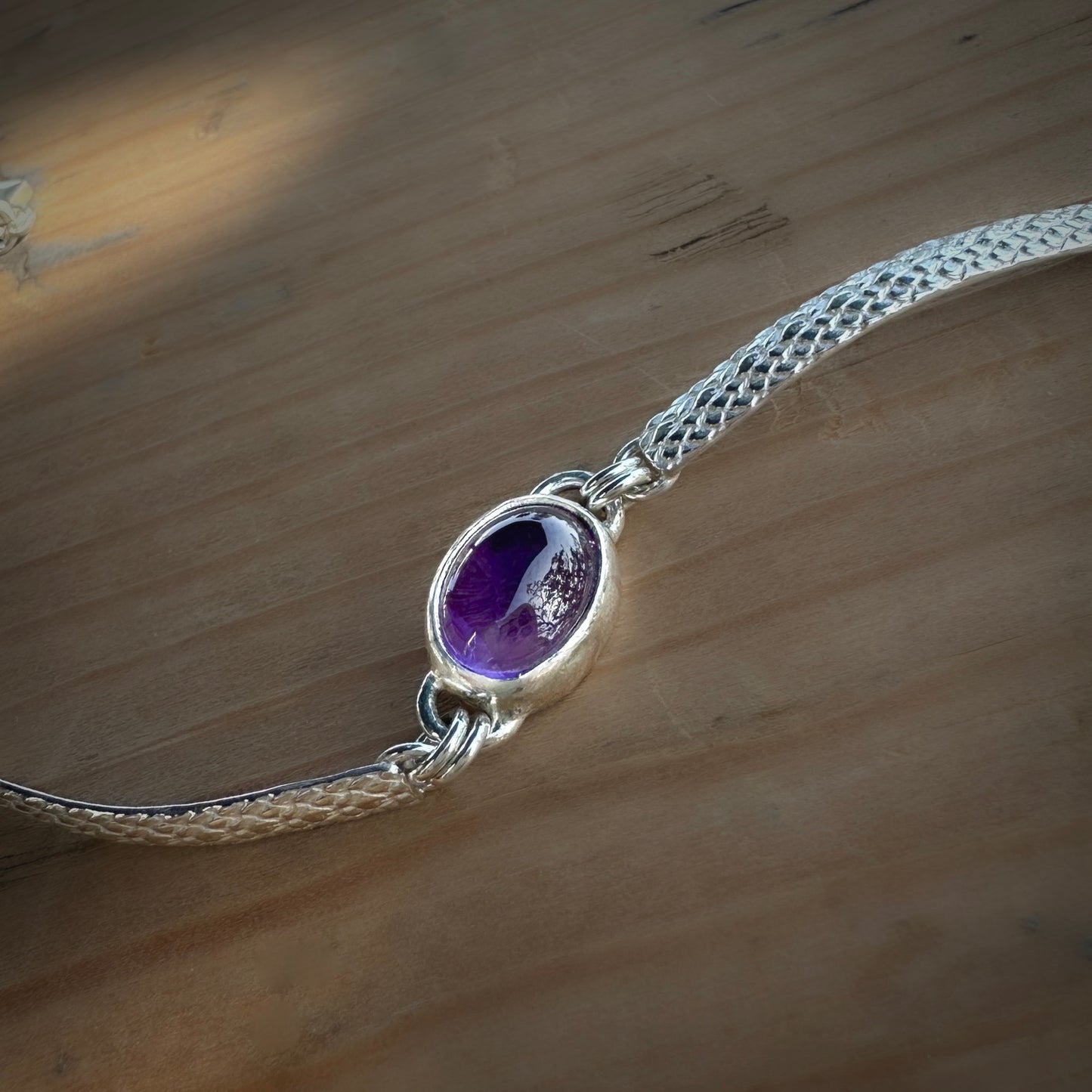 Sterling Silver Amethyst Bracelet | Mixed Paperclip & Textured Chain