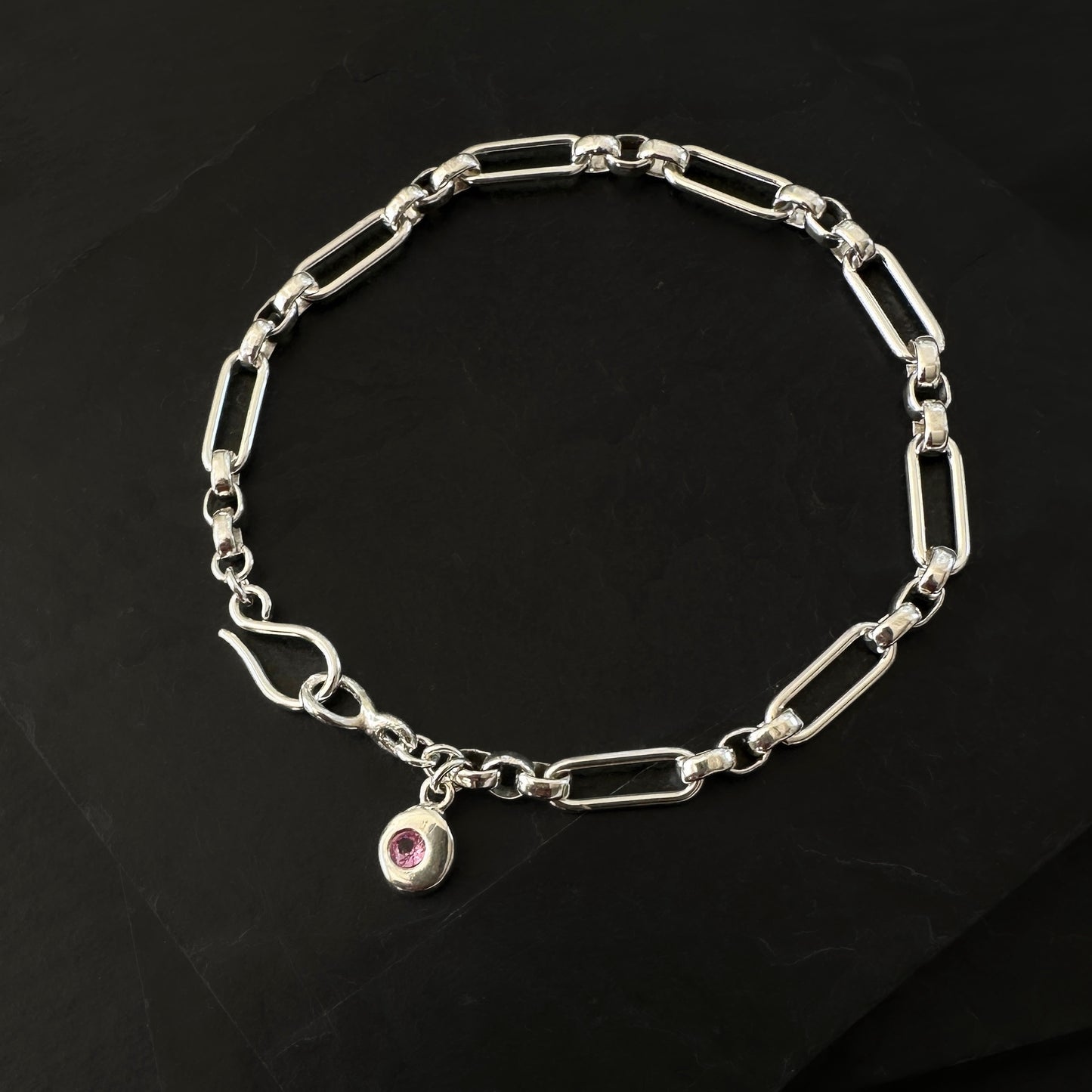October Birthstone Chain Bracelet - Sterling Silver & Pink Tourmaline