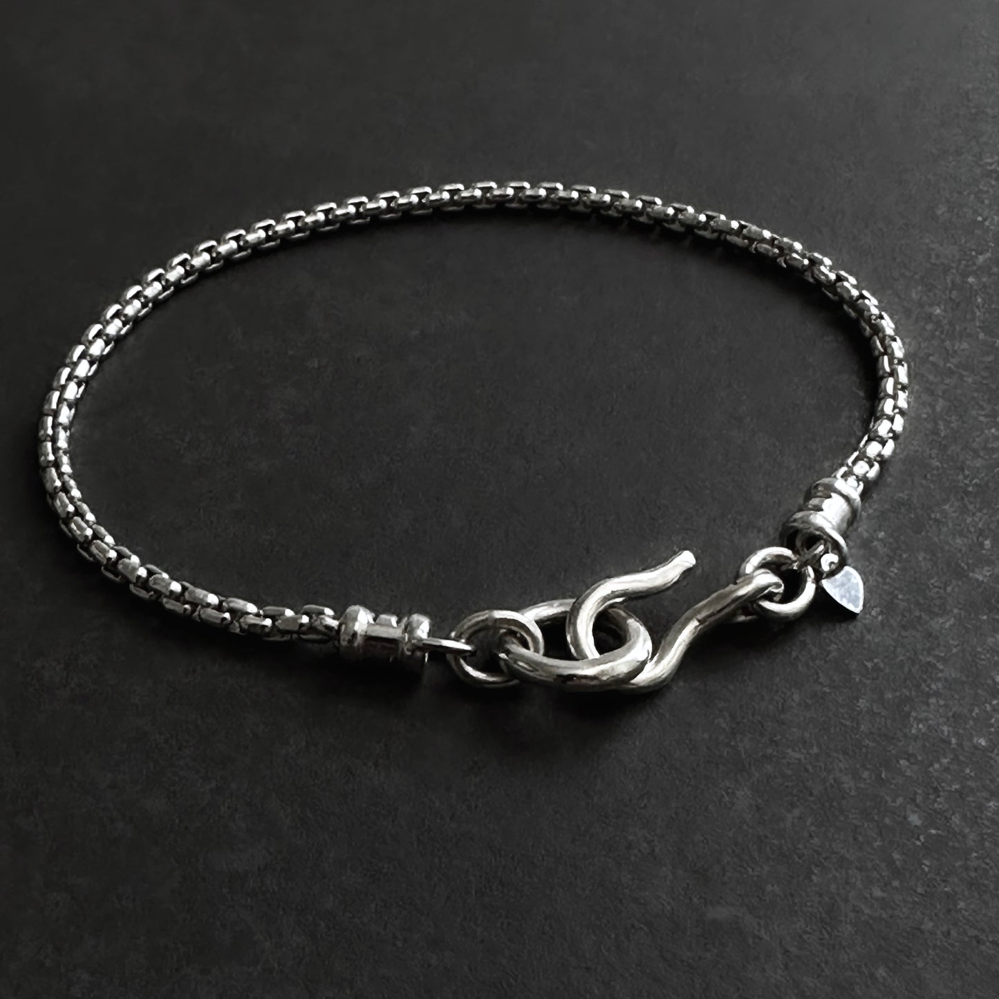 Classic Box Chain Bracelet Large Hook Clasp in Sterling Silver, 2.5mm