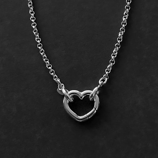 Open Heart Pendant Clasp Necklace in Sterling Silver, 2.4mm