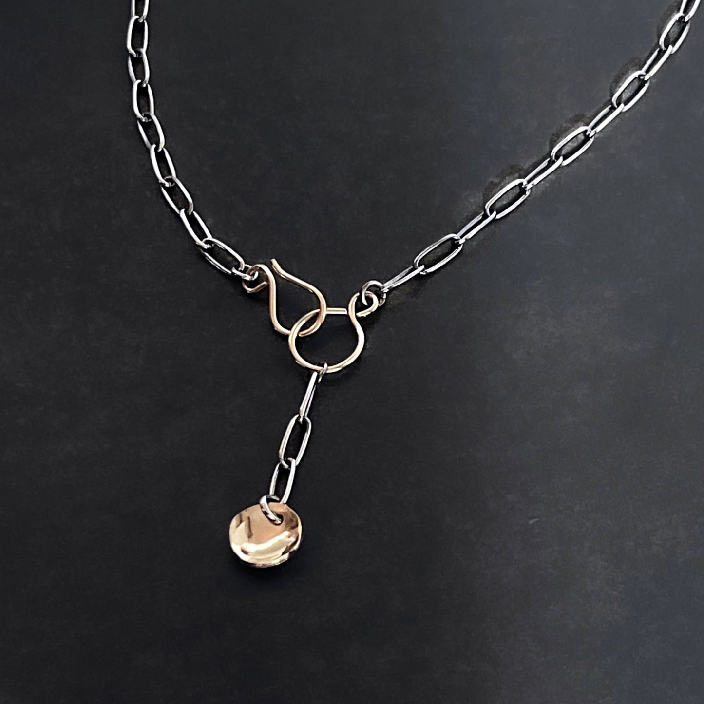 Coin Pendant Necklace in Sterling Silver and Gold, 3mm