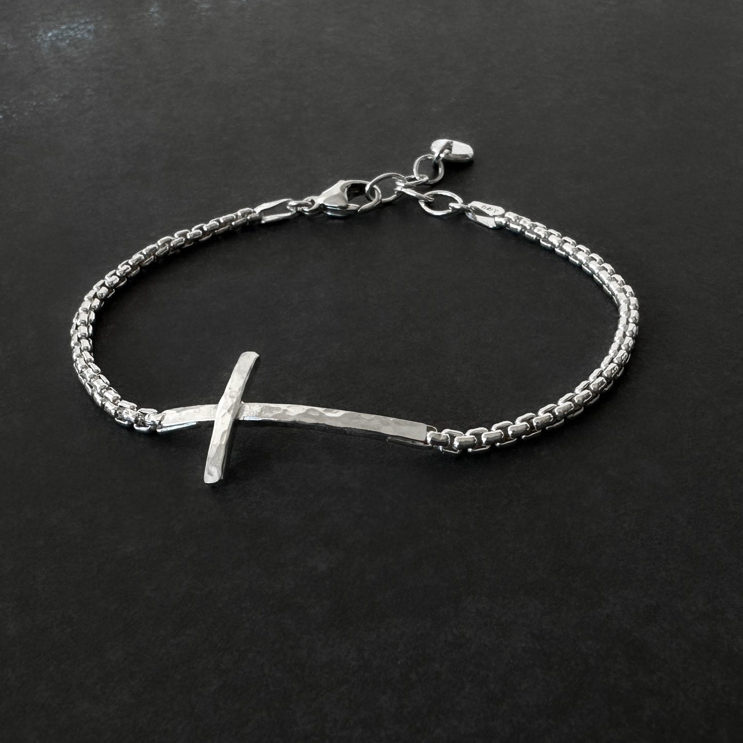 Sterling Silver Cross Bracelet Box Chain 2.5mm