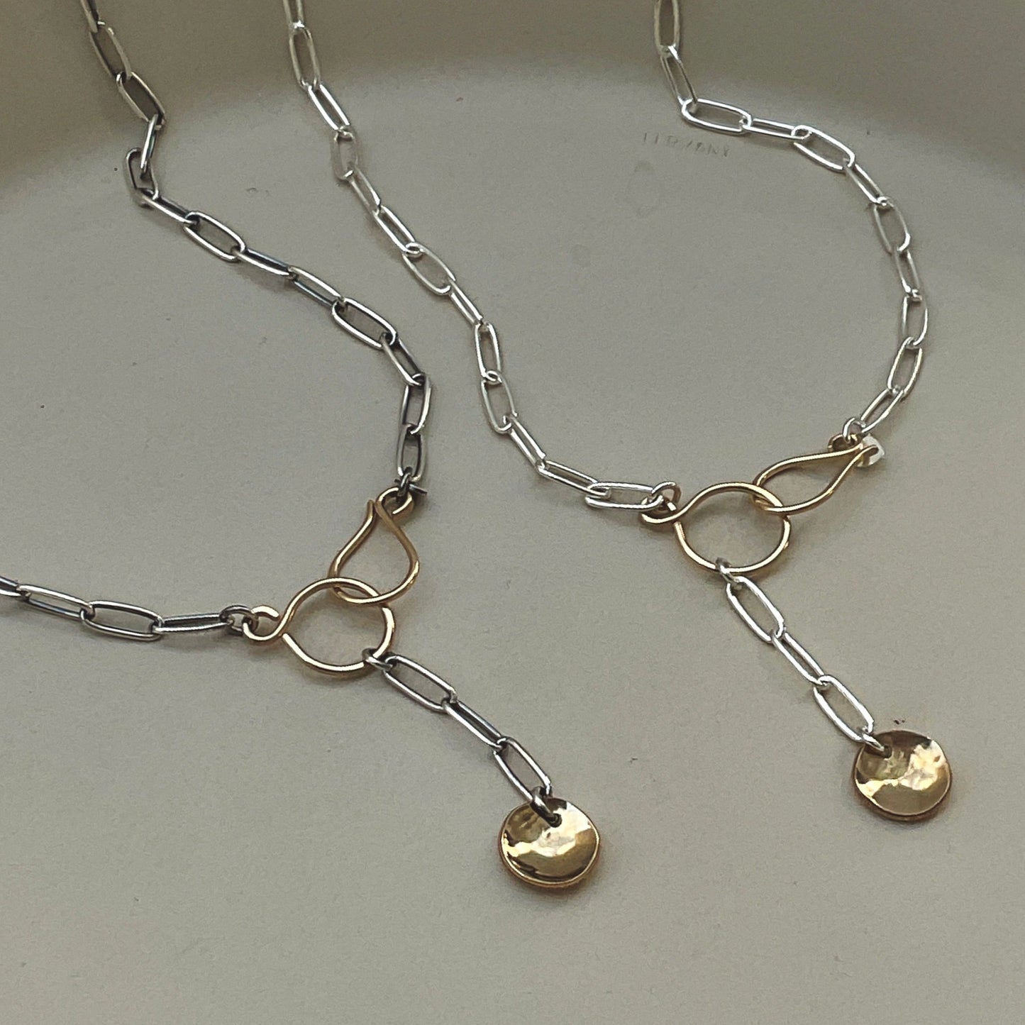 Coin Pendant Necklace in Sterling Silver and Gold, 3mm