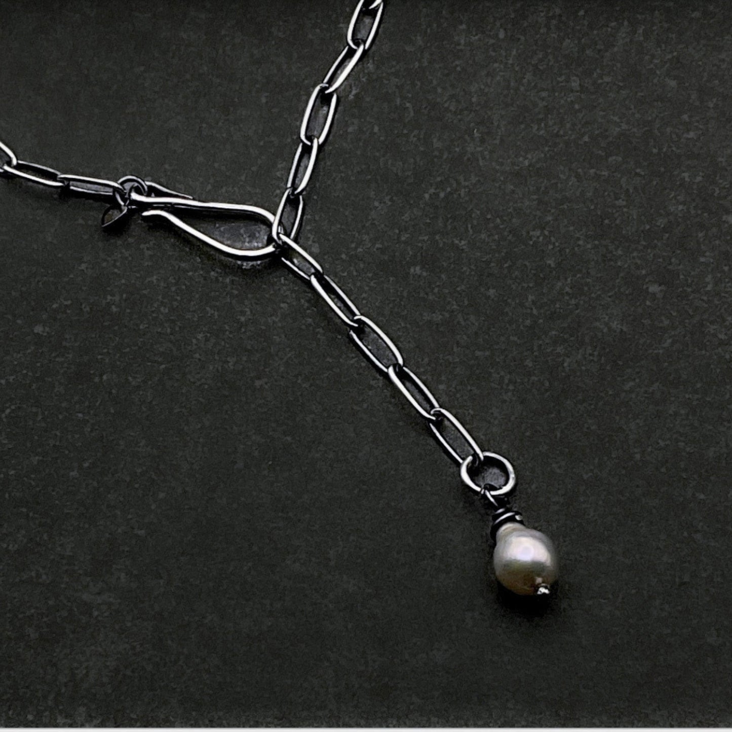 Edgy Pearl Necklace Dainty Paperclip Chain in Sterling Silver, 3mm