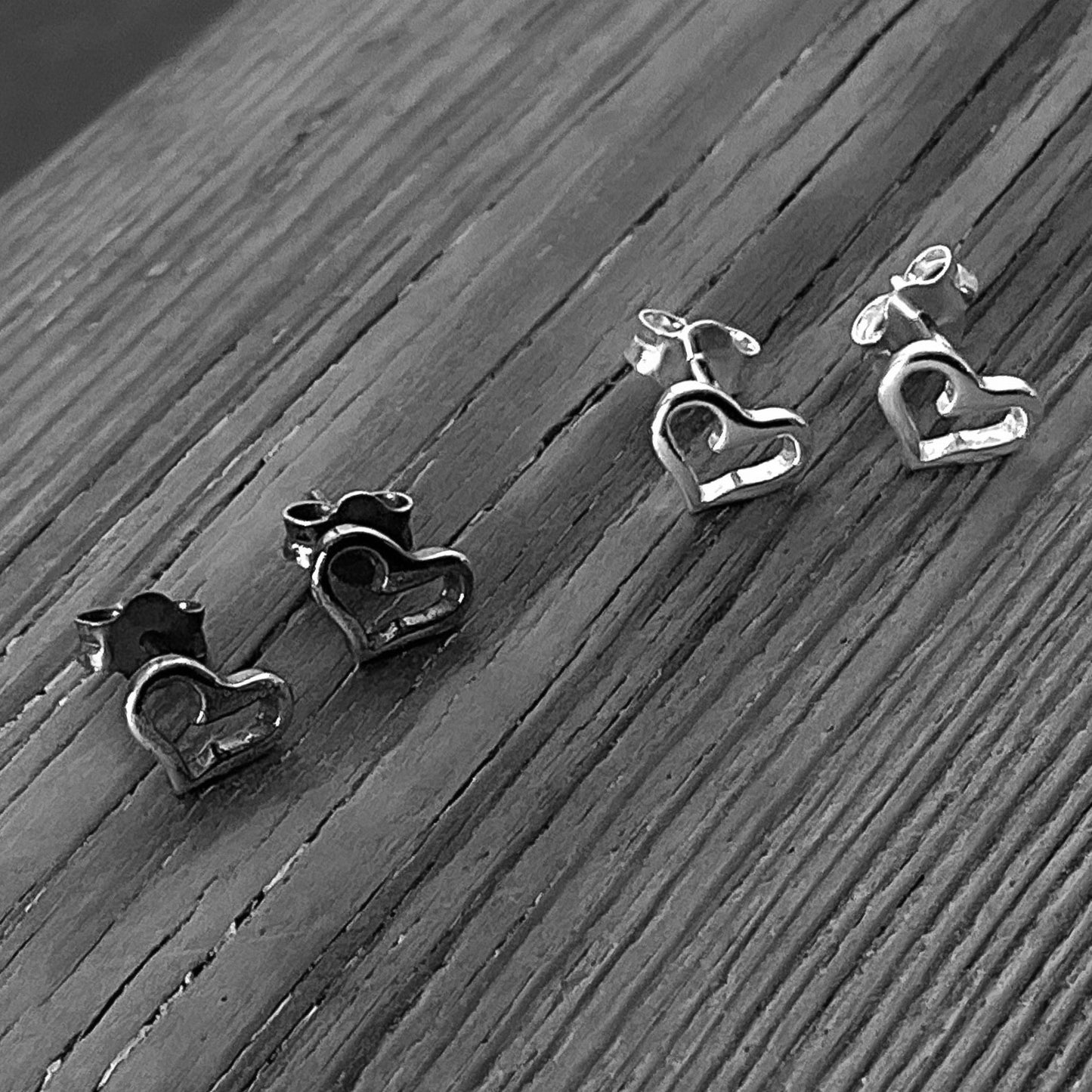 Tiny Open Heart Stud Earrings in Sterling Silver