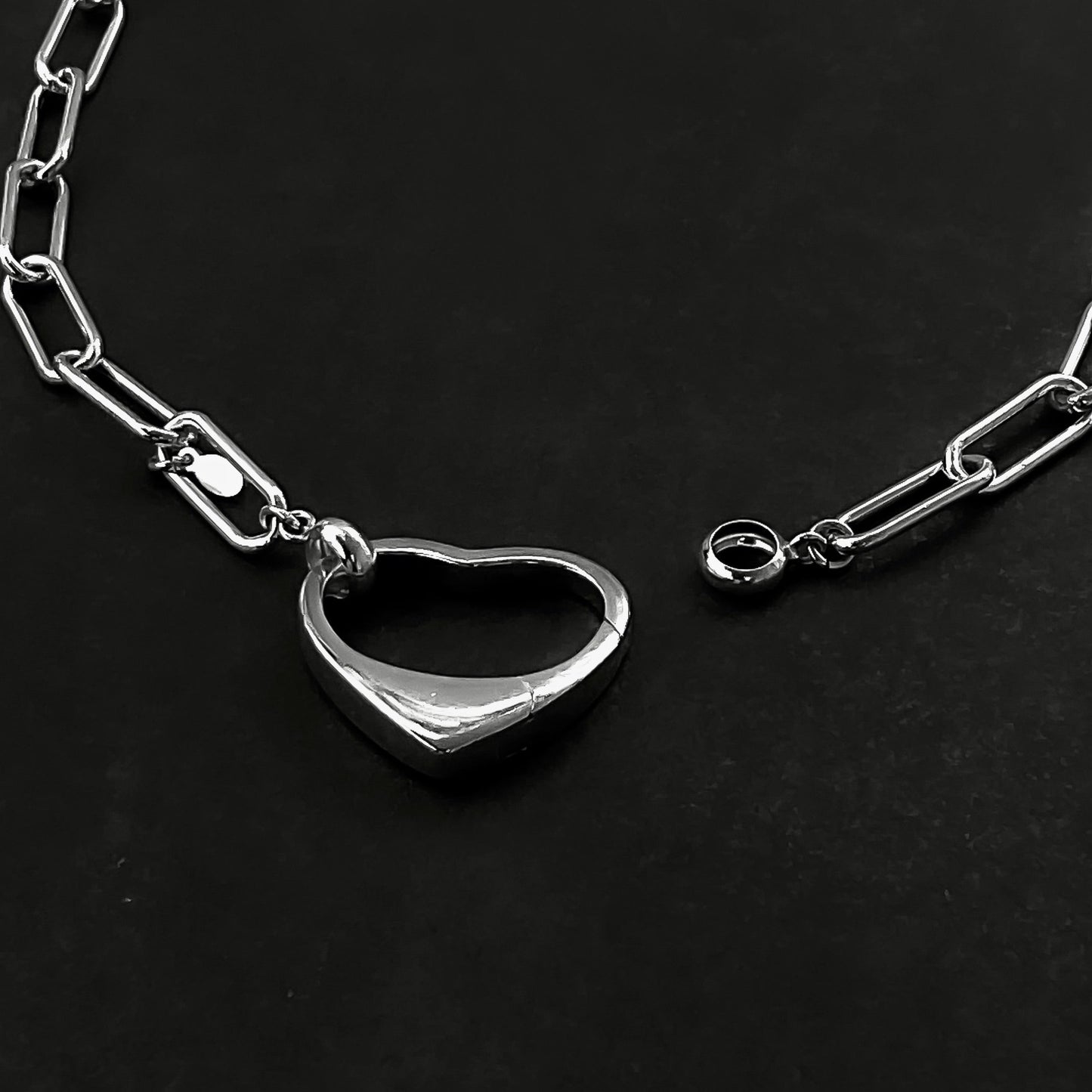 Large Open Heart Paperclip Necklace in Sterling Silver, 5mm