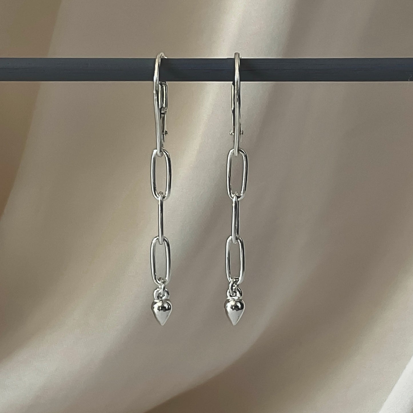 Dainty Paperclip Chain Earring in Sterling Silver , 38mm