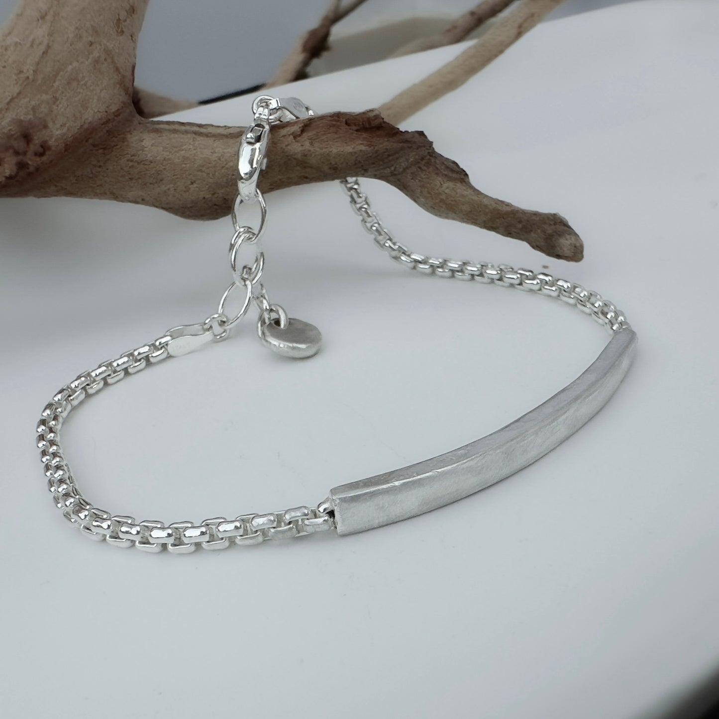 Sterling Silver Bar Bracelet Box Chain, 2.5mm