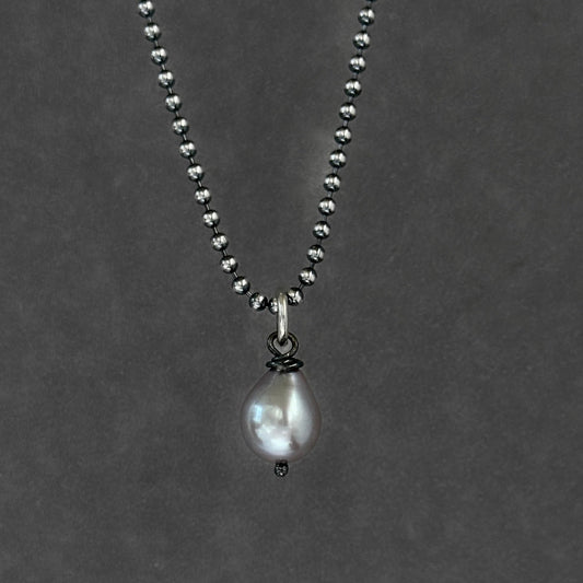 Single Drop Pearl Necklace in Sterling Silver, 1.8mm