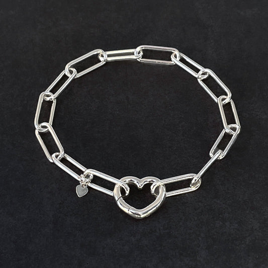 Chunky Heart Paperclip Chain Bracelet in Sterling Silver, 6mm