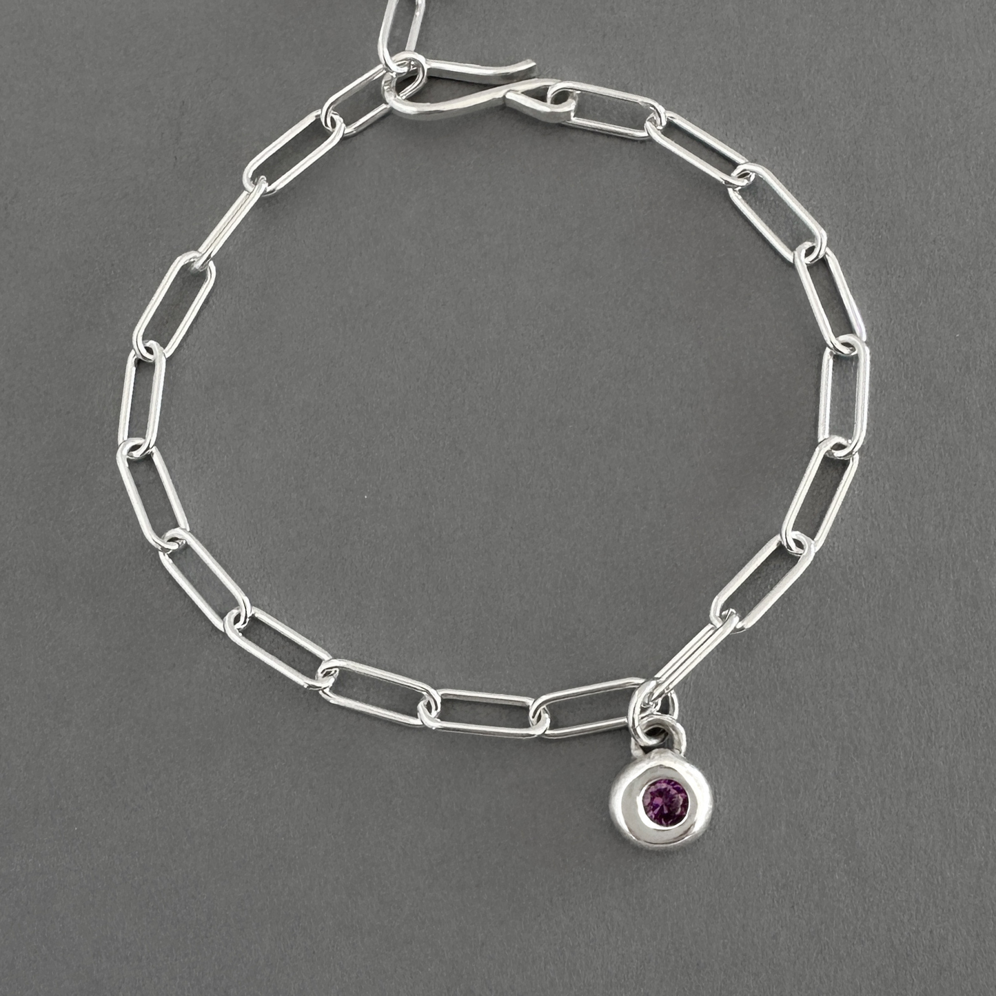 Sterling Silver Amethyst Charm Bracelet