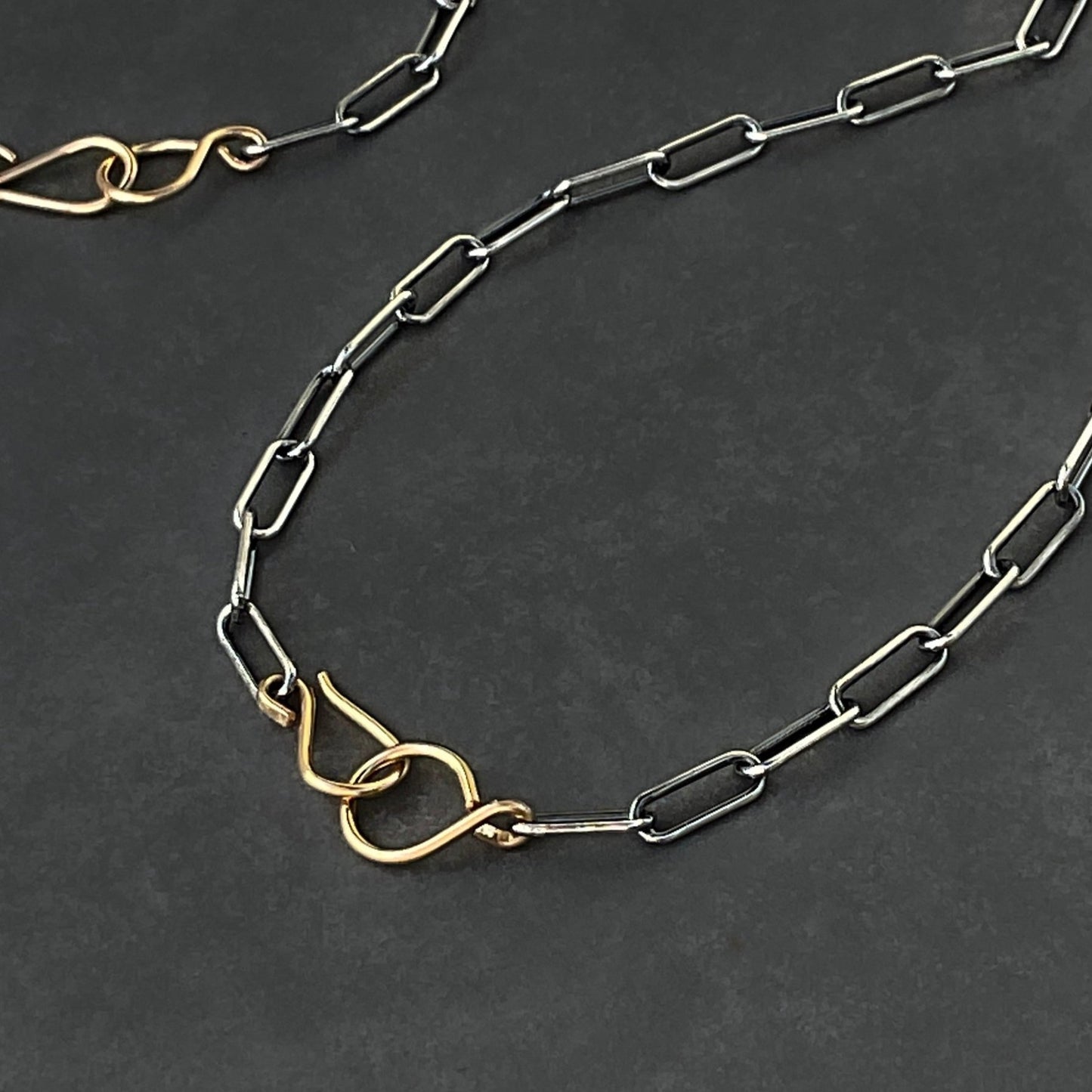 Mixed Metal Paperclip Chain Necklace in Sterling Silver and Gold, 4.3mm