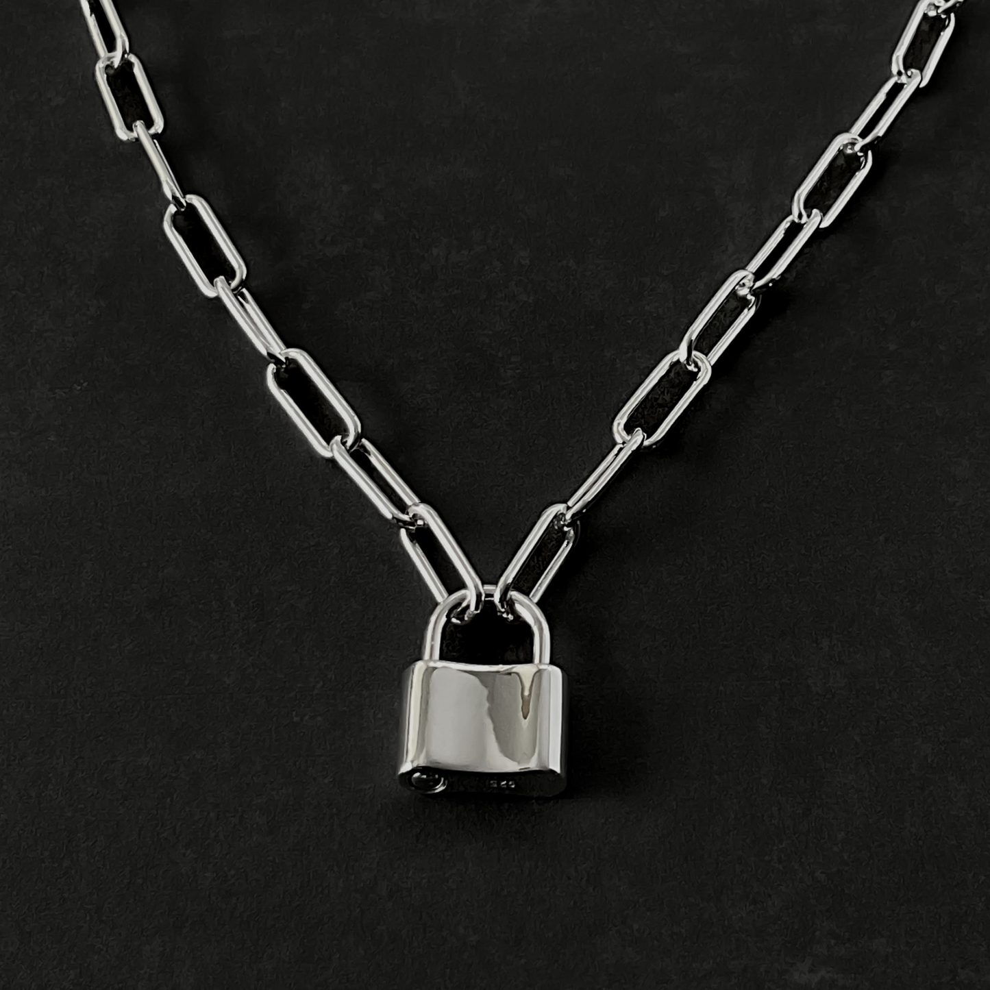 Padlock Clasp Paperclip Chain Necklace in Sterling Silver, 5mm