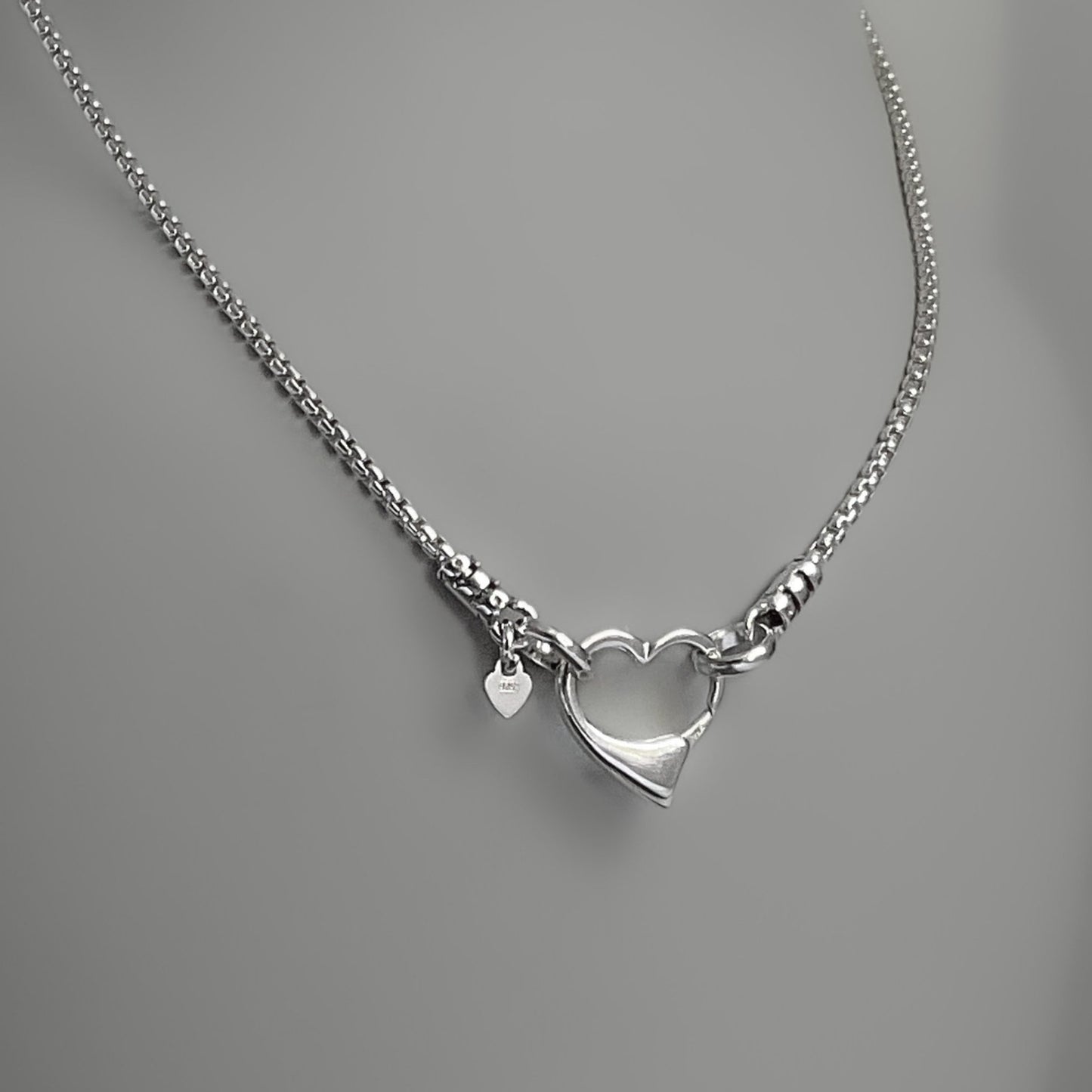 Open Heart Box Chain Necklace in Sterling Silver, 1.8mm