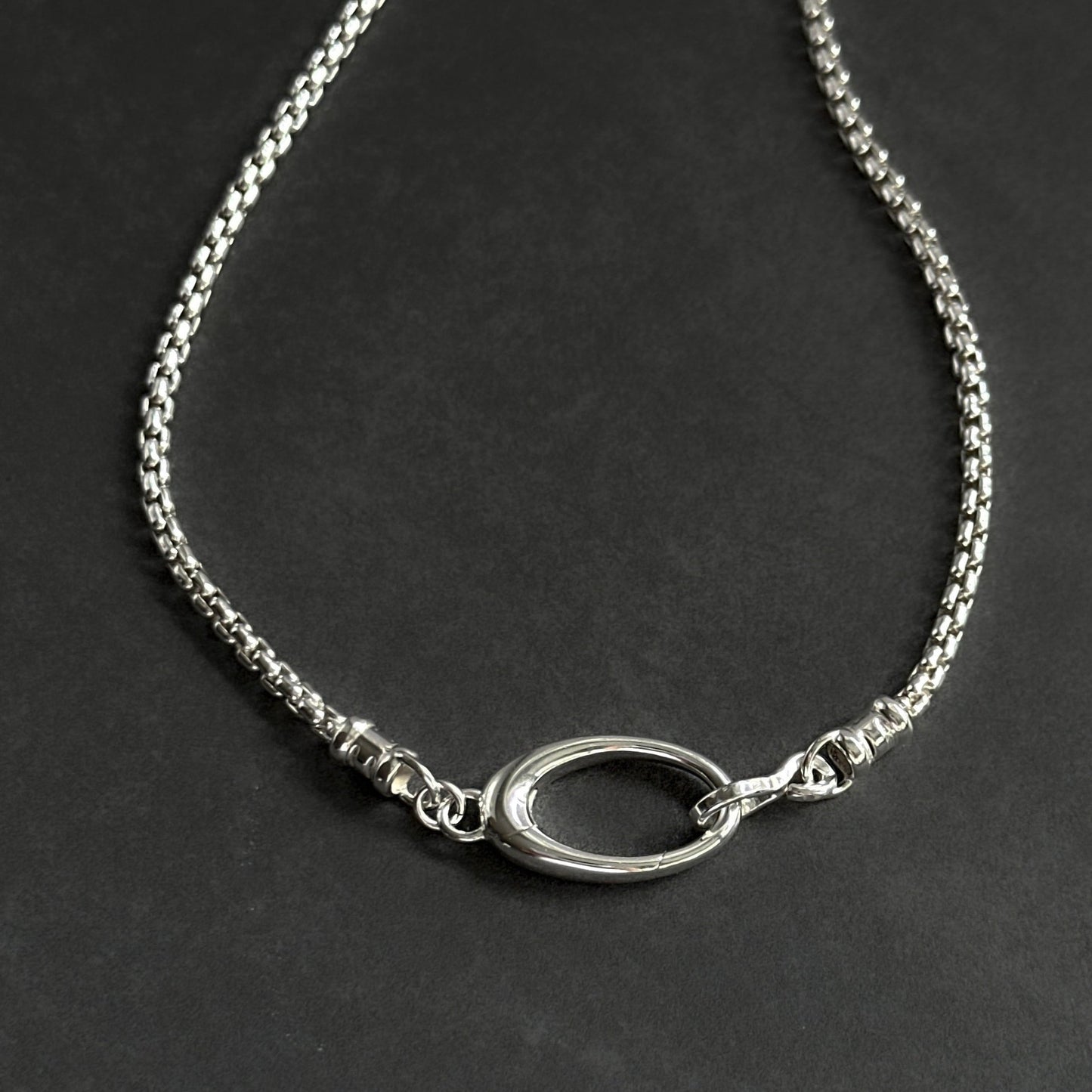 Oval Pendant Clip Round Box Chain Necklace in Sterling Silver, 2.5mm