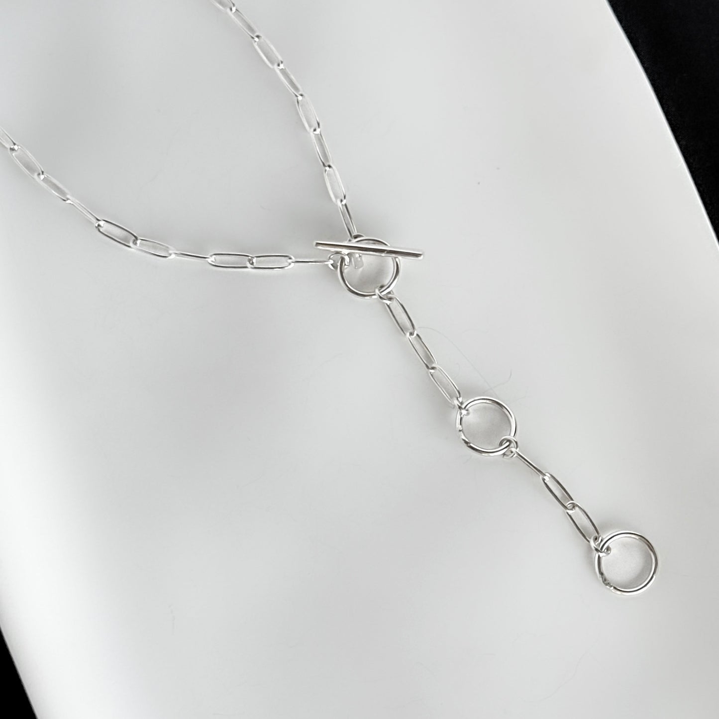 Paperclip Chain Toggle Lariat Necklace in Sterling Silver, 3mm