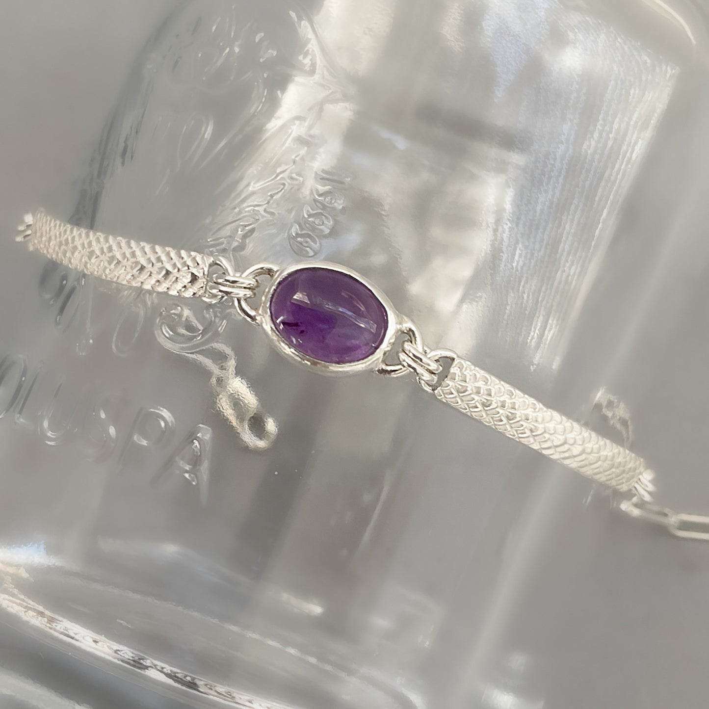 Sterling Silver Amethyst Bracelet | Mixed Paperclip & Textured Chain