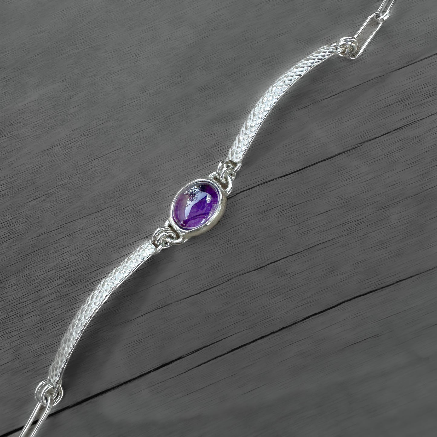Sterling Silver Amethyst Bracelet | Mixed Paperclip & Textured Chain