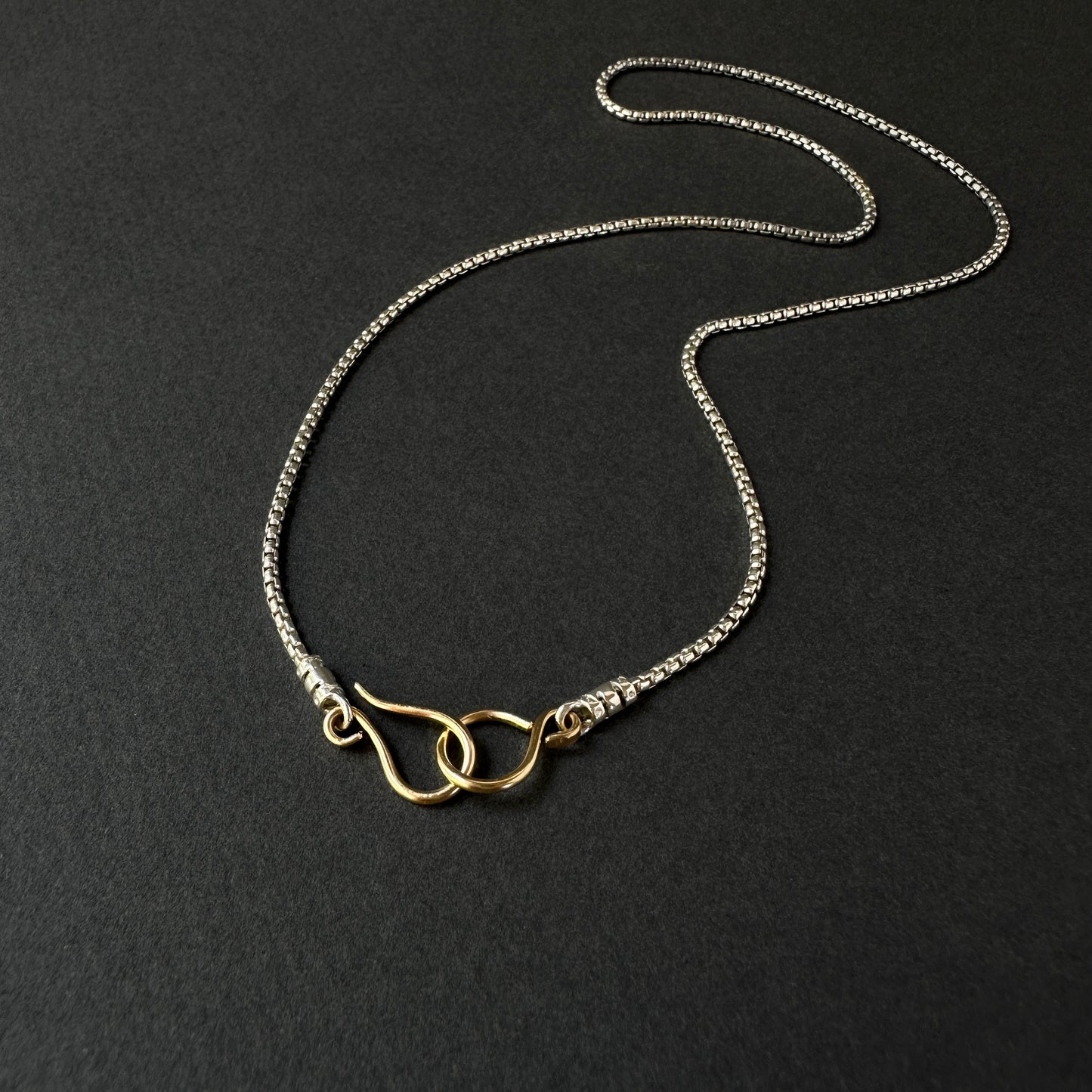 Mixed Metal Sterling Silver Box Chain Necklace | 14K Gold Fill Hook Clasp