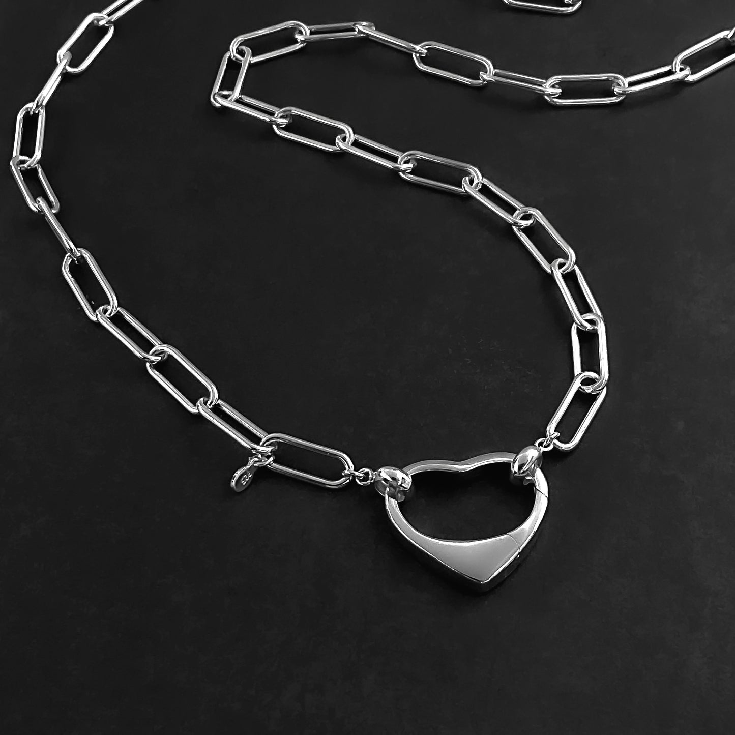 Large Open Heart Paperclip Necklace in Sterling Silver, 5mm