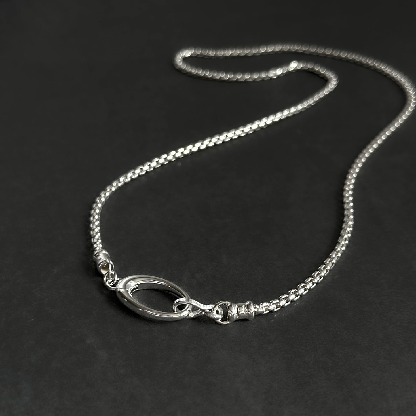 Oval Pendant Clip Round Box Chain Necklace in Sterling Silver, 2.5mm