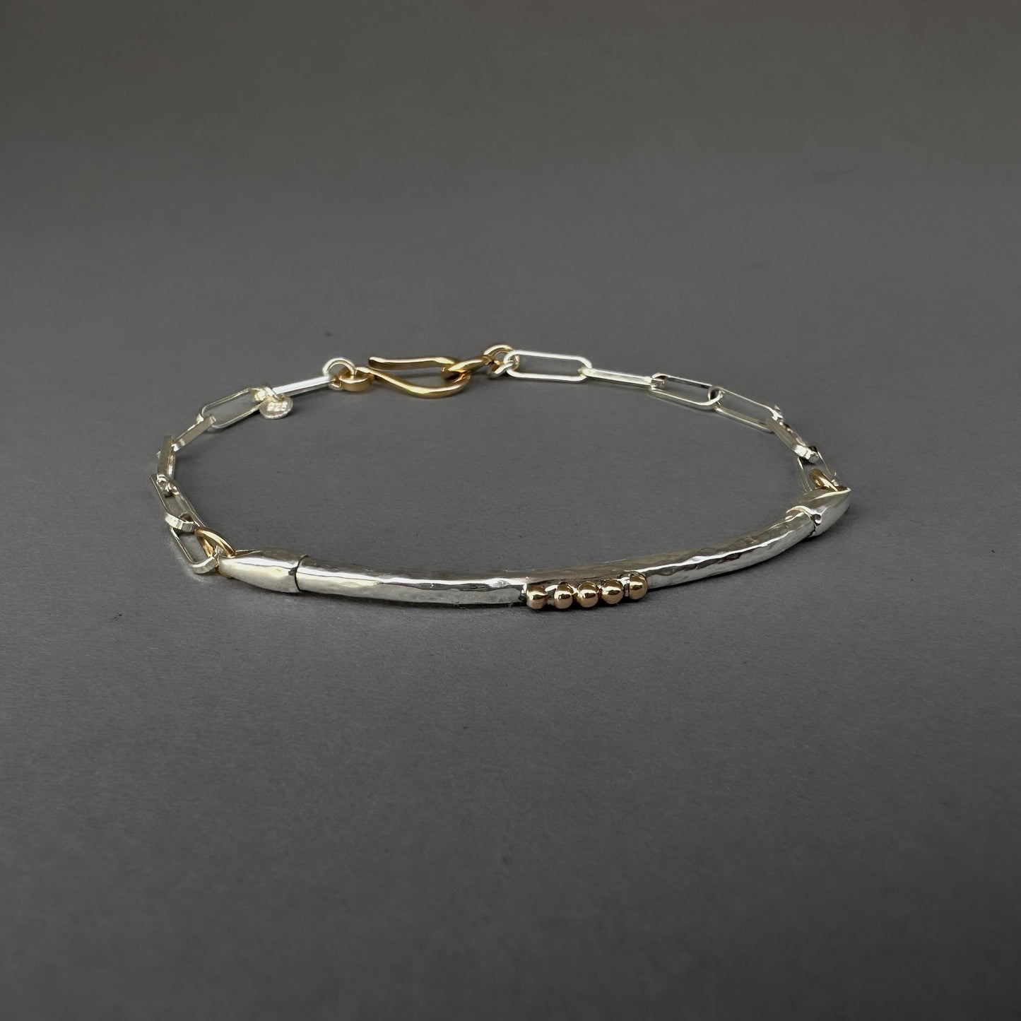 Mixed Metal Sterling Silver 14k Gold Filled Bar Link Chain Bracelet