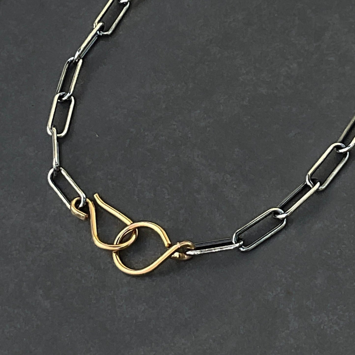 Mixed Metal Paperclip Chain Necklace in Sterling Silver and Gold, 4.3mm