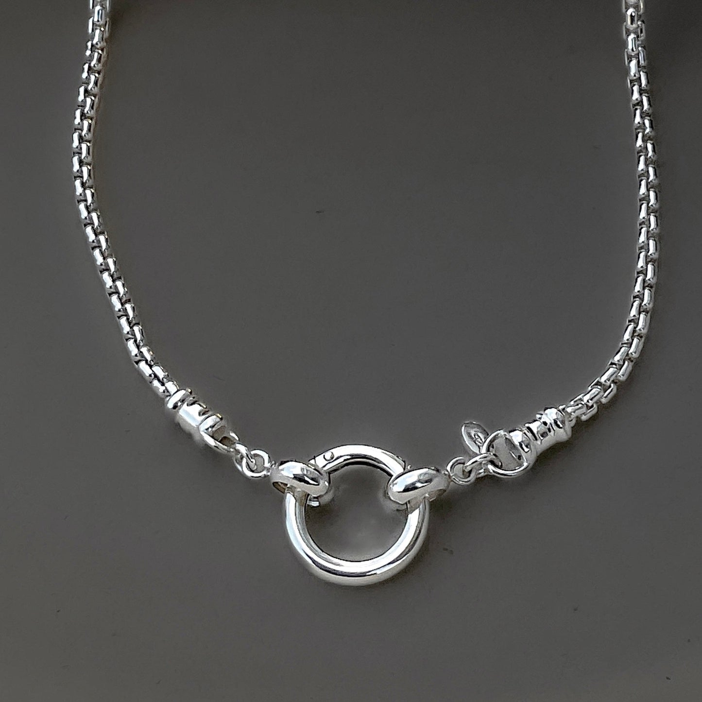 Pendant Clip Rounded Box Chain Necklace in Sterling Silver, 2.5mm