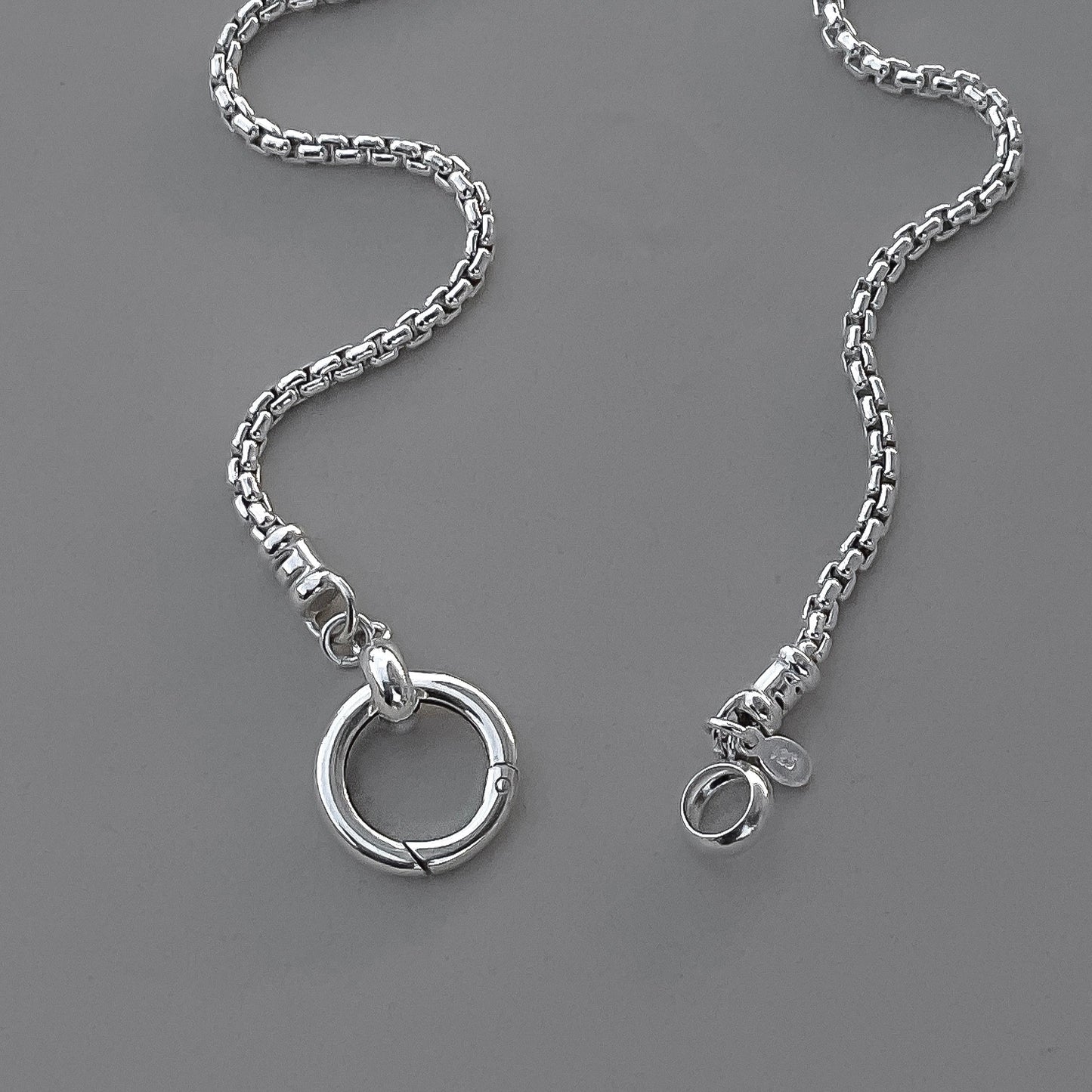 Pendant Clip Rounded Box Chain Necklace in Sterling Silver, 2.5mm