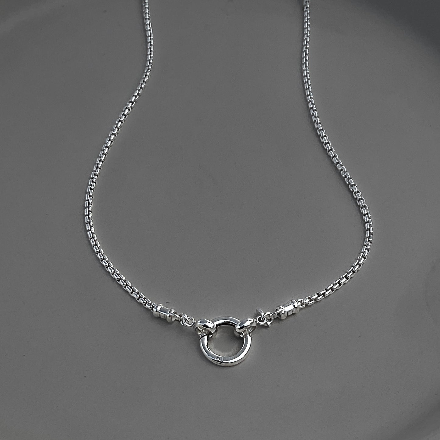 Pendant Clip Rounded Box Chain Necklace in Sterling Silver, 2.5mm