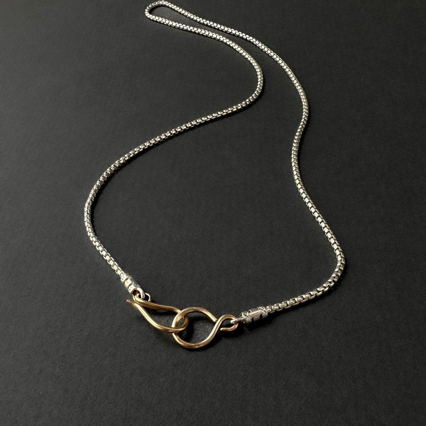 Mixed Metal Sterling Silver Box Chain Necklace | 14K Gold Fill Hook Clasp