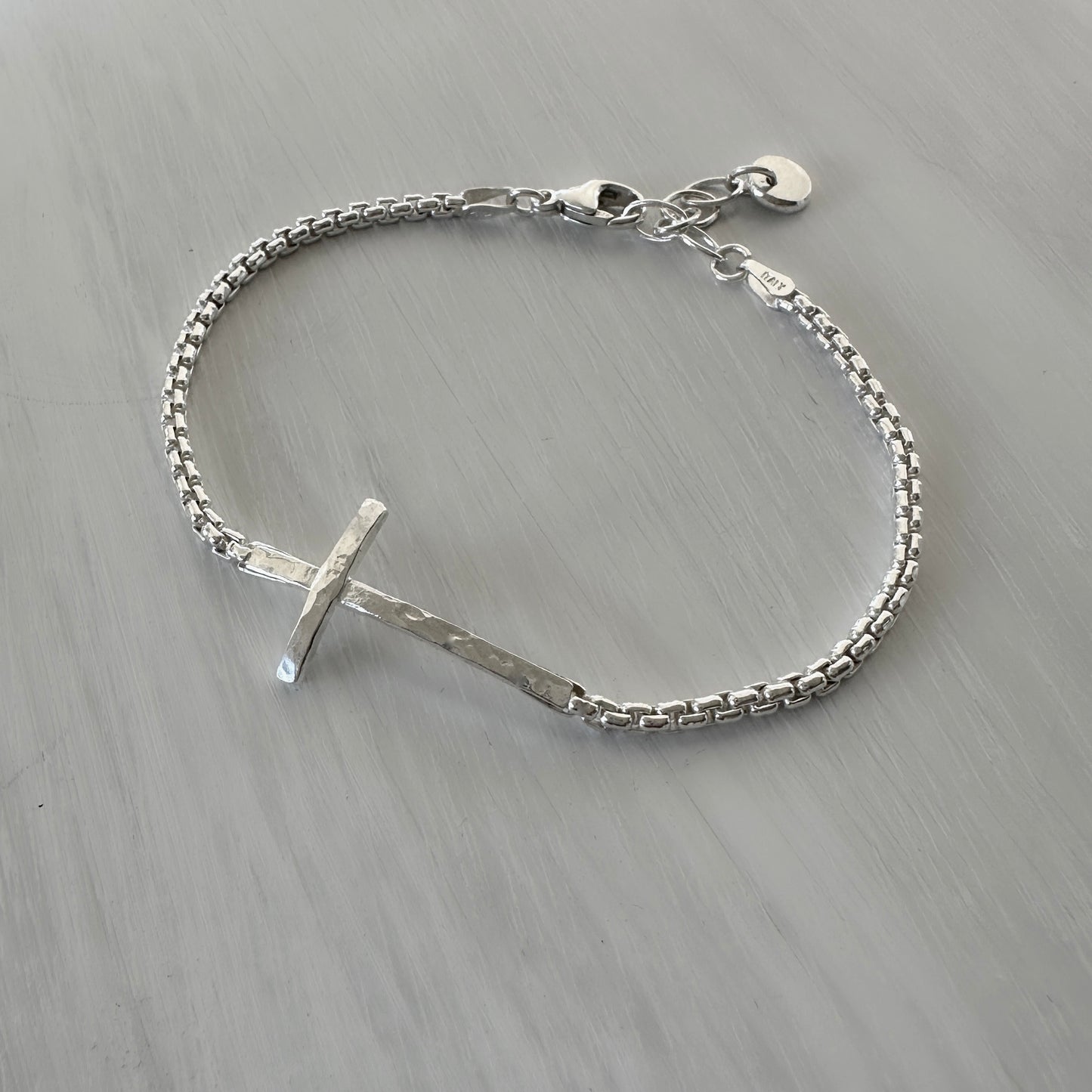 Sterling Silver Cross Bracelet Box Chain 2.5mm