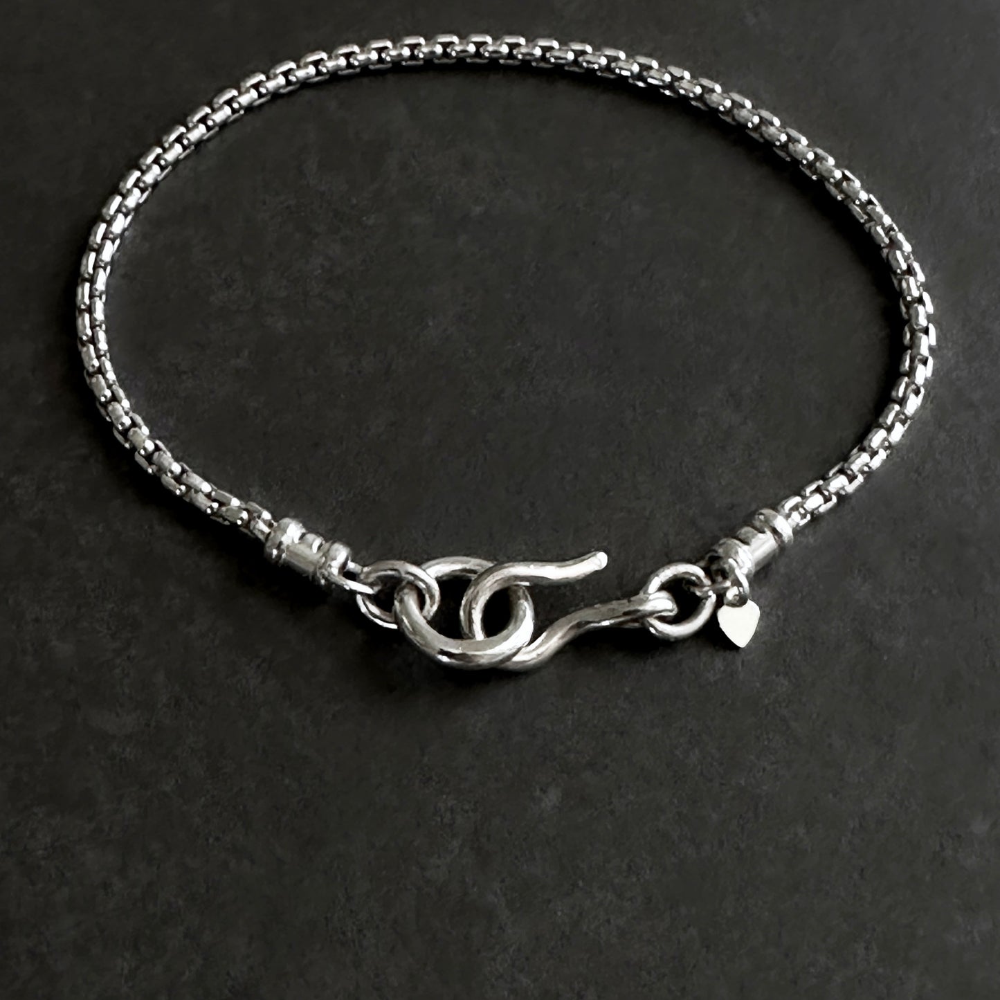 Classic Box Chain Bracelet Large Hook Clasp in Sterling Silver, 2.5mm