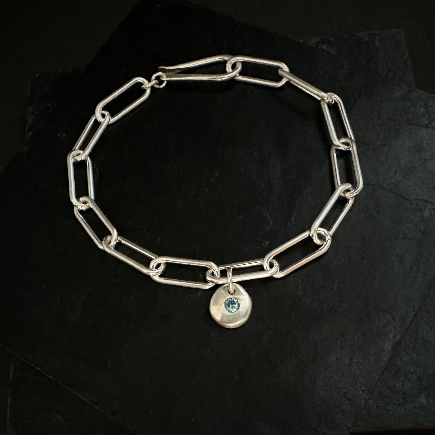 Bold Sterling Silver Cable Chain Bracelet Blue Topaz Nugget