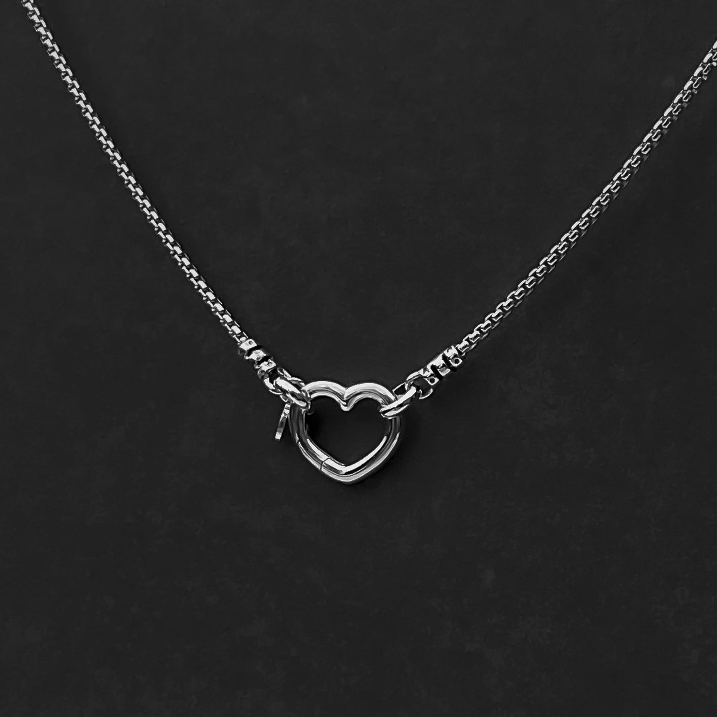 Open Heart Clasp Sterling Silver Box Chain Necklace