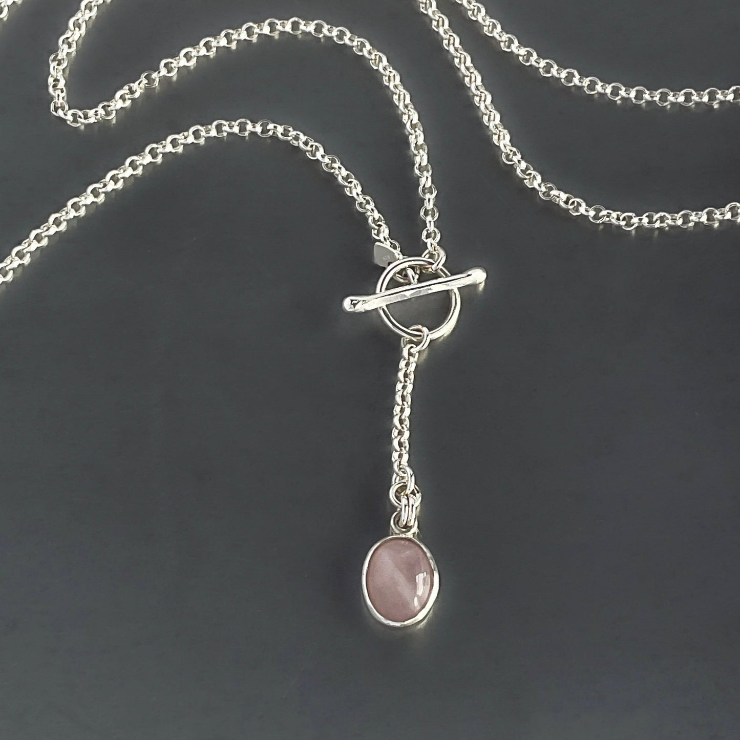 Rose Quartz Pendant Necklace in Sterling Silver, 2.4mm