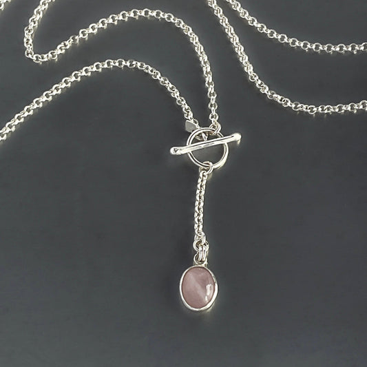 Rose Quartz Pendant Necklace in Sterling Silver, 2.4mm