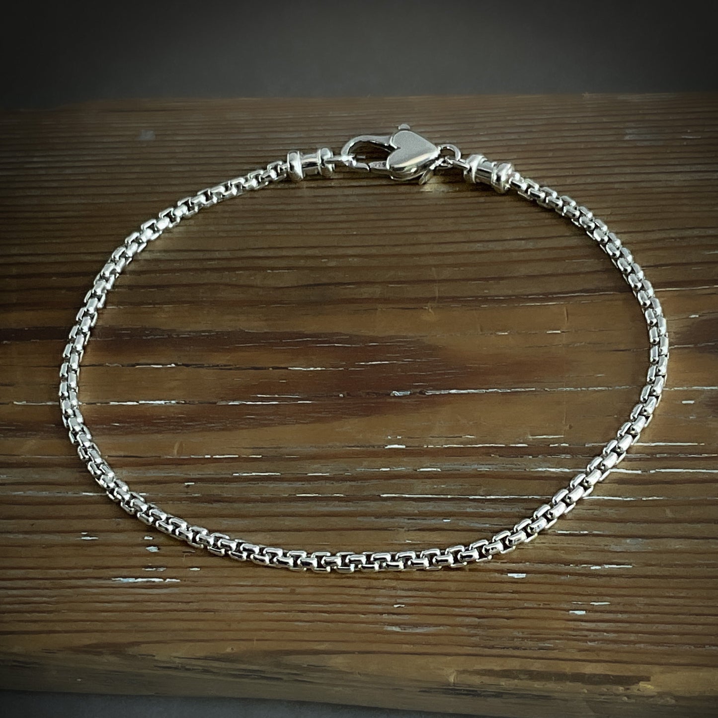 Sterling Silver Sweet Heart Box Chain Bracelet, 2.5mm