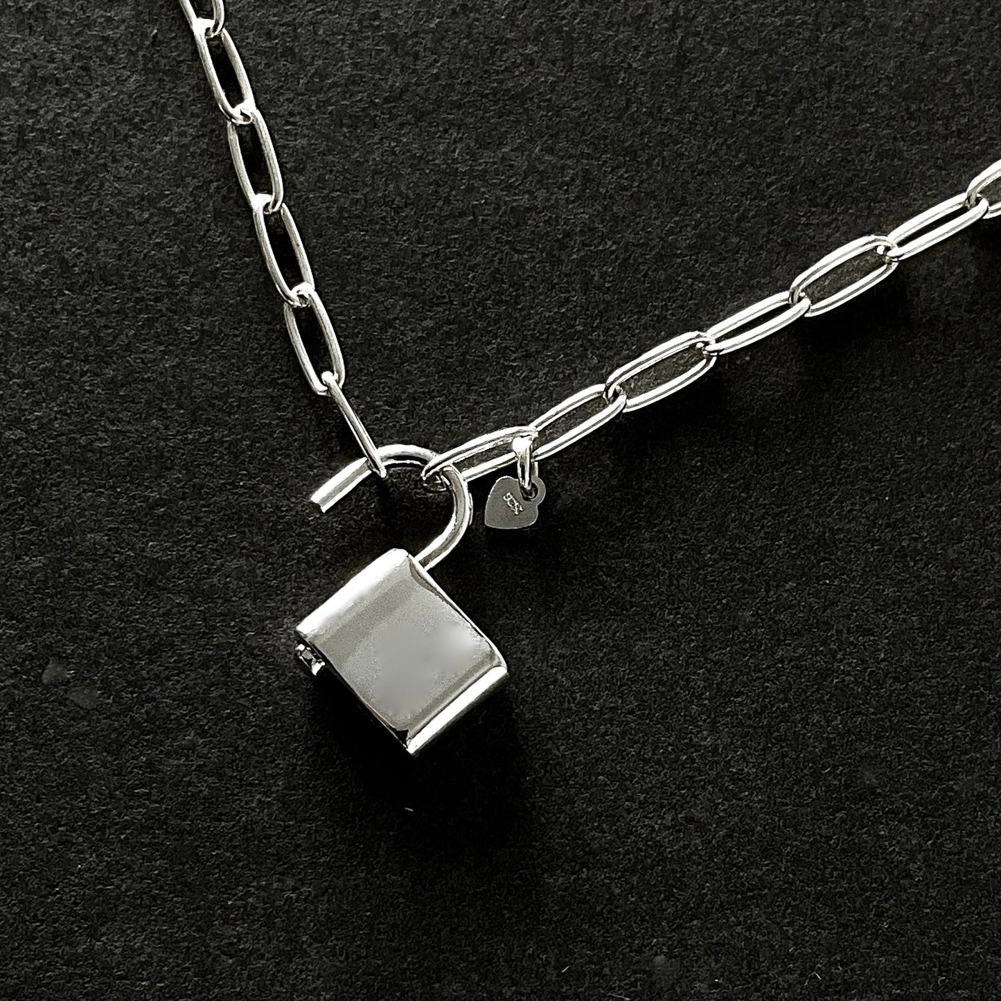 Dainty Padlock Paperclip Chain Necklace in Sterling Silver, 3mm