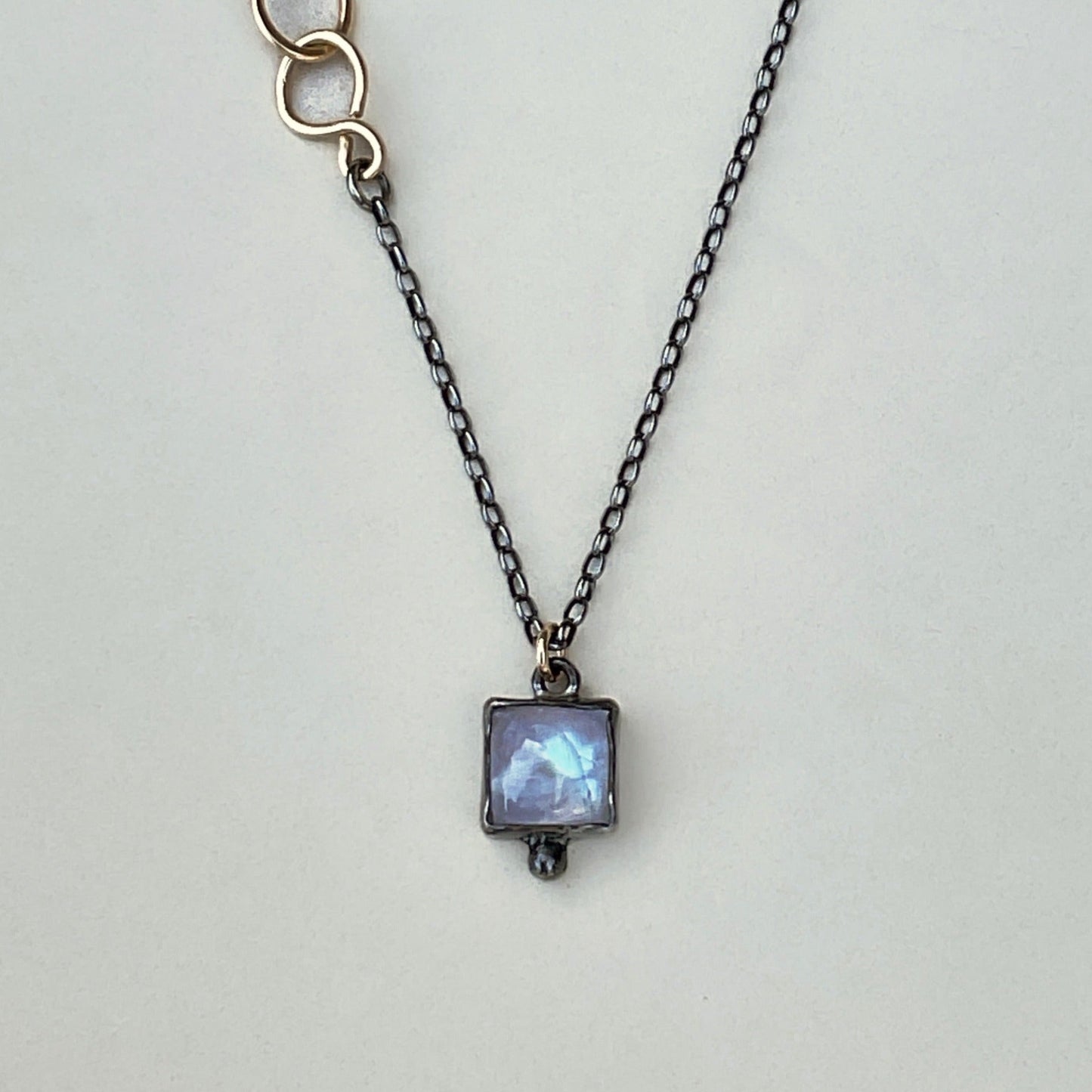 Rainbow Moonstone Pendant Necklace in Sterling Silver and Gold, 2mm