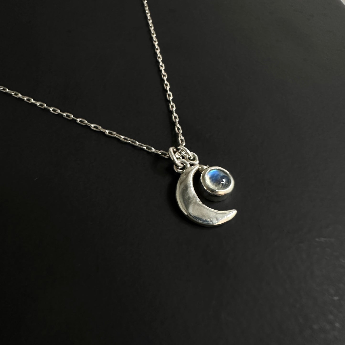 Rainbow Moonstone Crescent Moon Pendant Necklace – Sterling Silver