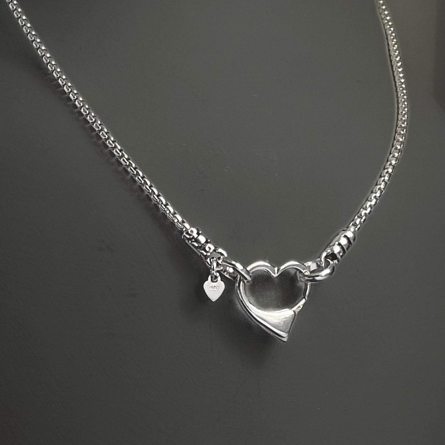 Open Heart Box Chain Necklace in Sterling Silver, 1.8mm