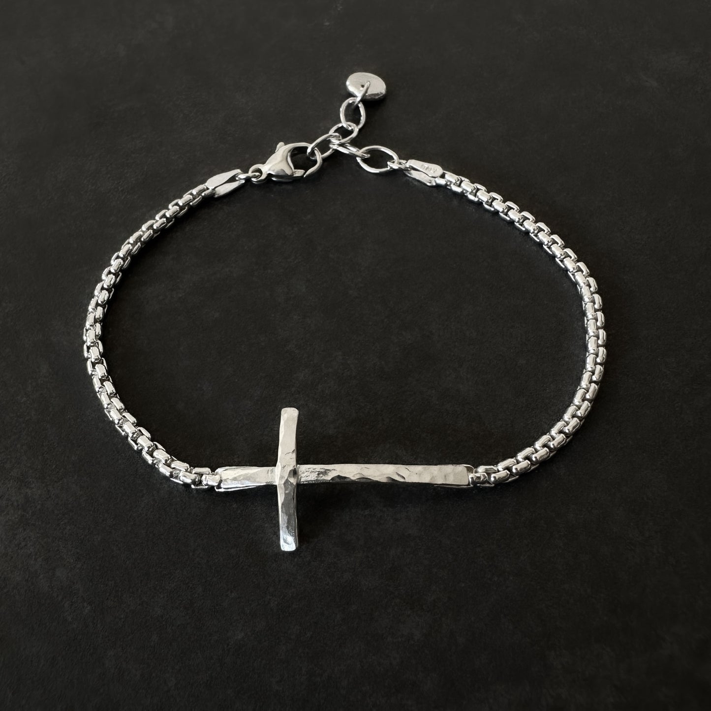 Sterling Silver Cross Bracelet Box Chain 2.5mm