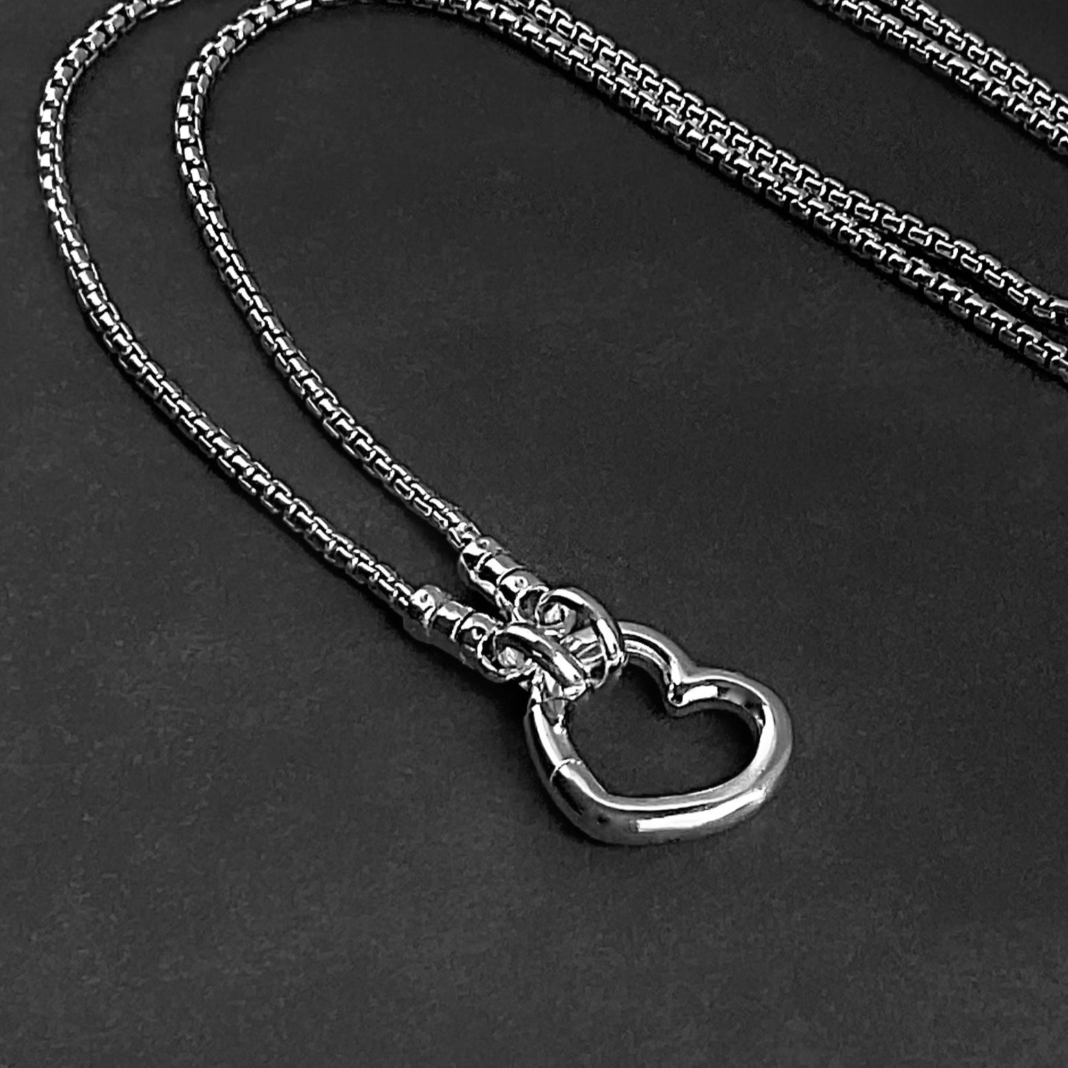 Open Heart Clasp Sterling Silver Box Chain Necklace