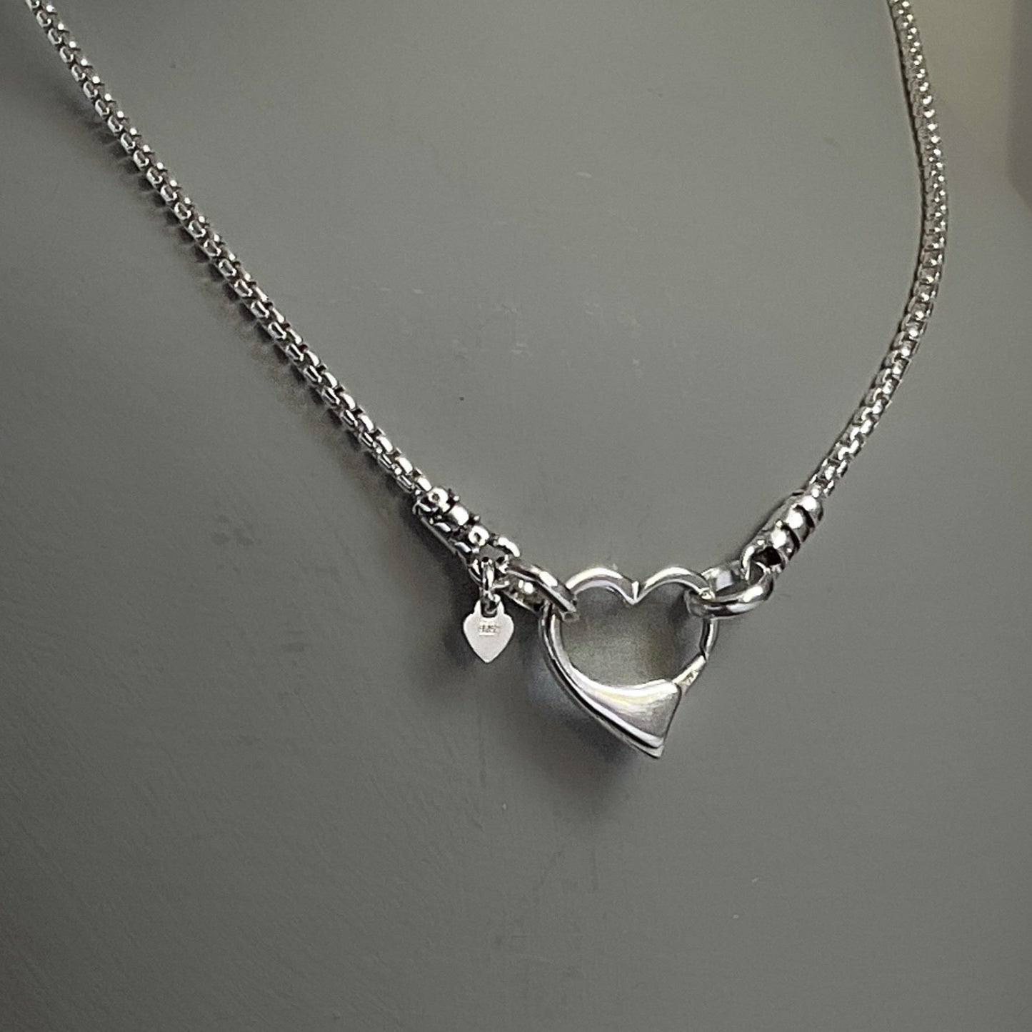 Open Heart Box Chain Necklace in Sterling Silver, 1.8mm