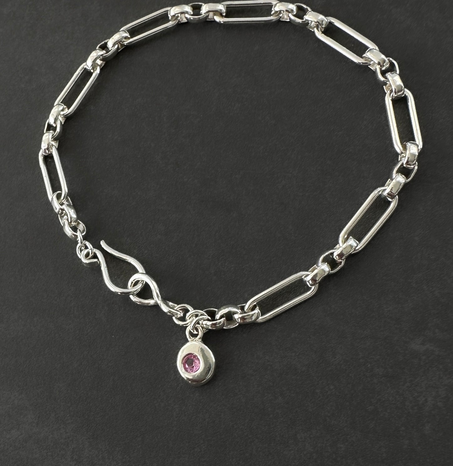 October Birthstone Chain Bracelet - Sterling Silver & Pink Tourmaline