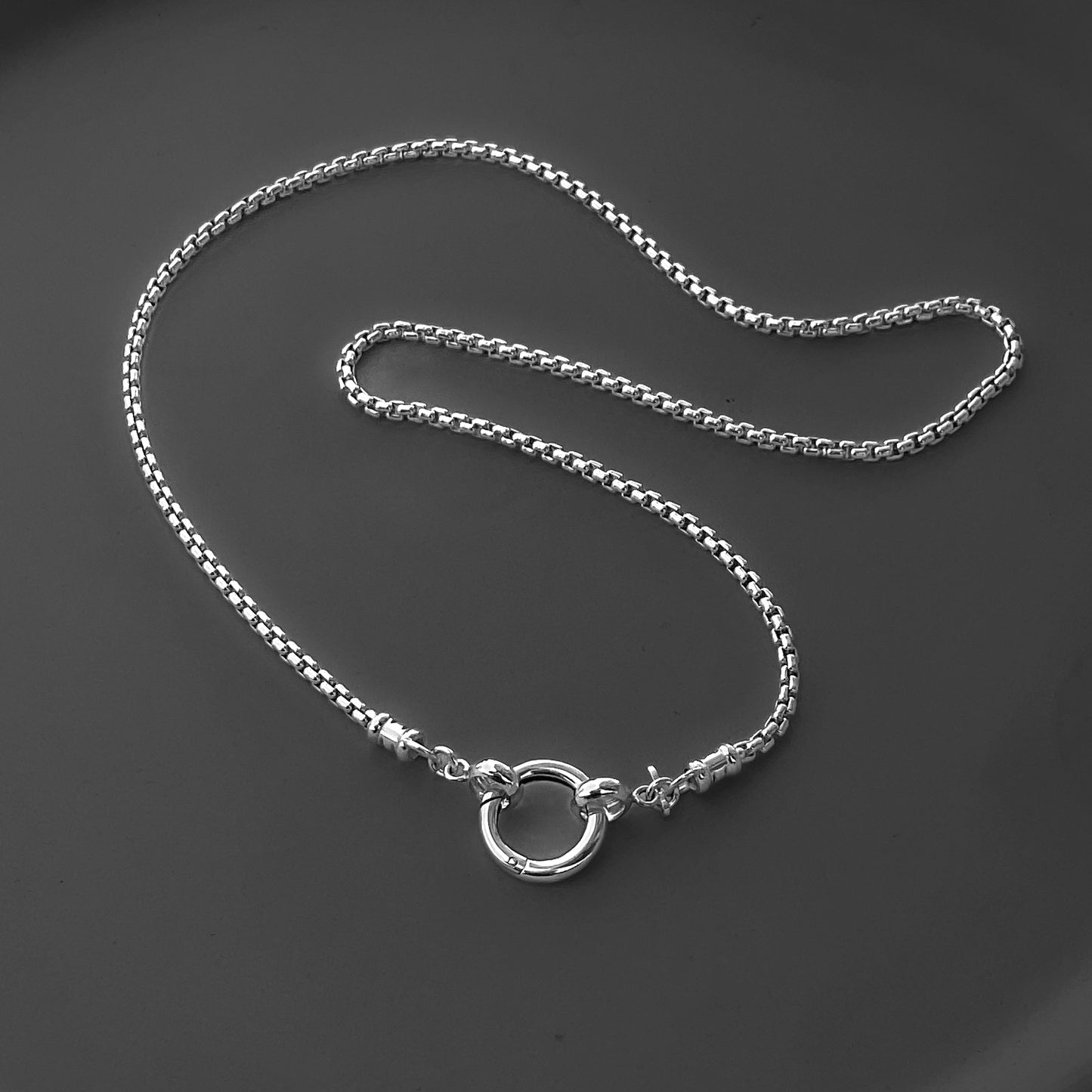 Pendant Clip Rounded Box Chain Necklace in Sterling Silver, 2.5mm