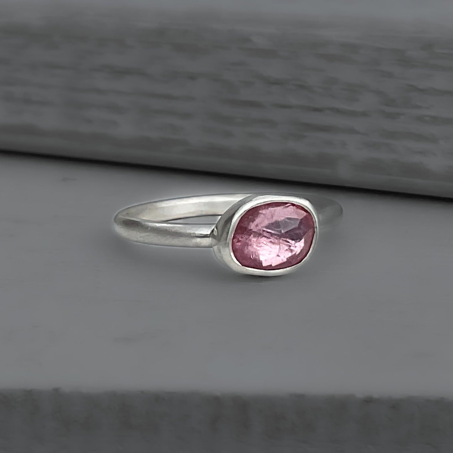 Pink Tourmaline Gemstone Sterling Silver Ring, 7.5